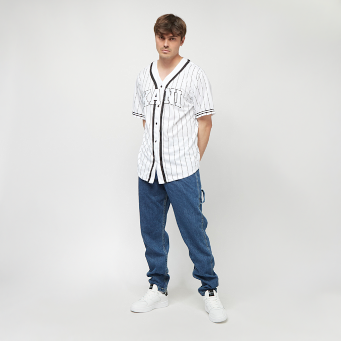 Karl Kani Serif Pinstripe Baseball Shirt branco 4111 4