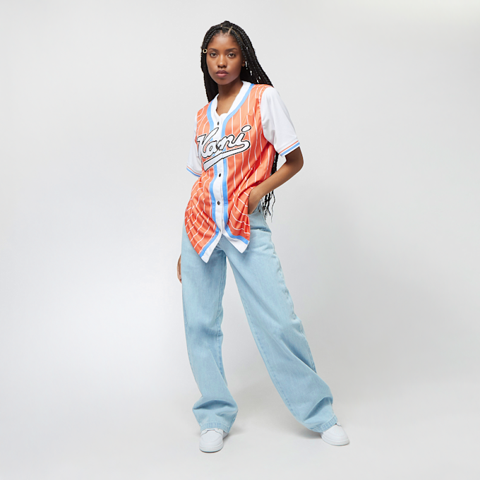 Karl Kani College Block Pinstripe Baseball Jersey Shirt orange 17951 4