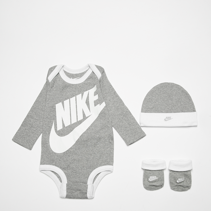 Nike Futura Logo Long Sleeve Hat / Bodysuit / Bootie (3 Piece) grau 22307 1