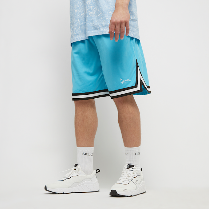 Karl Kani signature pinstripe board shorts in black | ASOS