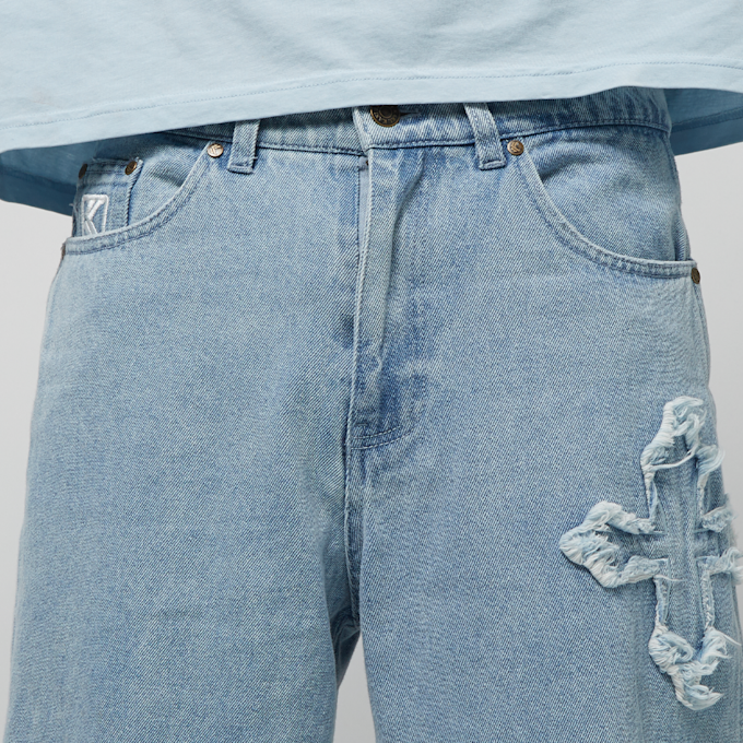 Karl Kani OG Distressed Cross Baggy Five Pocket Denim bleu 19835 3