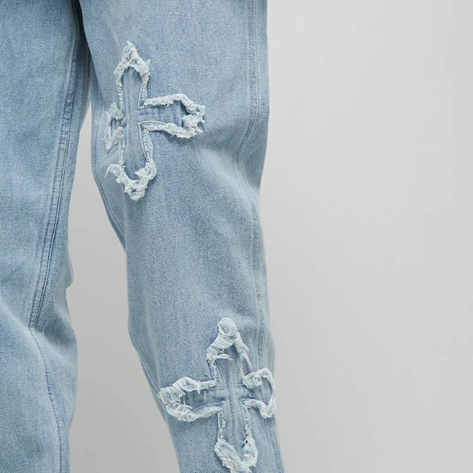 Karl Kani OG Distressed Cross Baggy Five Pocket Denim bleu 19835 5