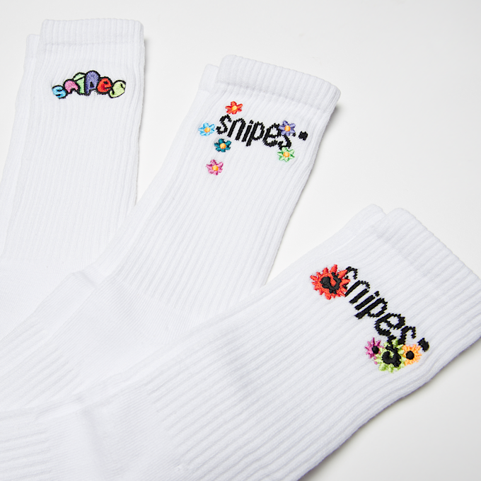 SNIPES 3 PACK - Small Logo Embroidered Crew Socks blanc 26668 2