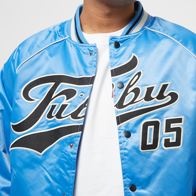 FUBU Varsity Satin Raglan Bomber Jacket bleu 22969 3