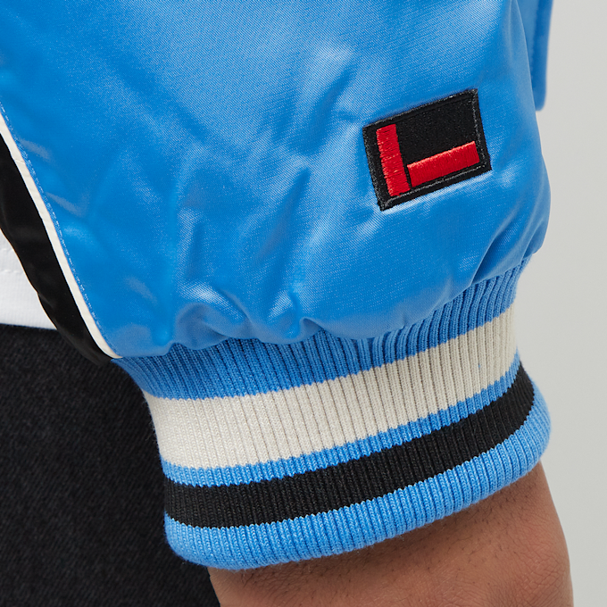 FUBU Varsity Satin Raglan Bomber Jacket bleu 22969 4