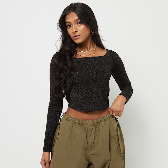 Urban Classics Off Shoulder Glitter Longsleeve zwart 24989 1