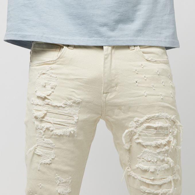 Smoke Rise Heavy Distressed Rip & Repair Denim Jean beige 25362 3