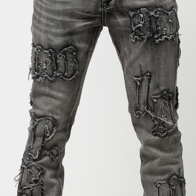 Smoke Rise Letter Applique Jeans nero 25363 5