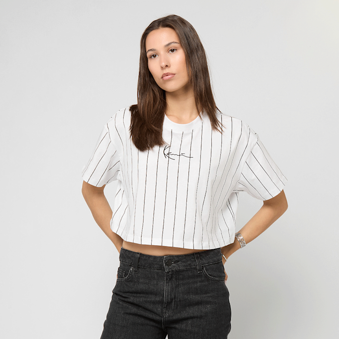 Karl Kani Small Signature Essential Pinstripe Crop Tee wit 47451 1
