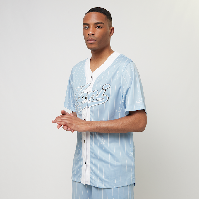 Karl Kani Varsity Logo Pinstripe Baseball Shirt bleu 28641 1