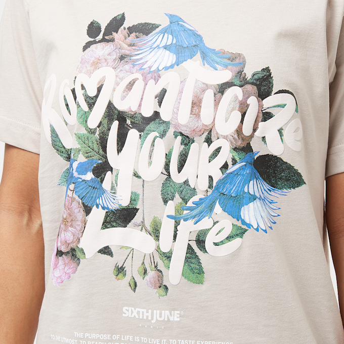 Sixth June Romantize Printed Short Sleeve T-Shirt beige 28902 3