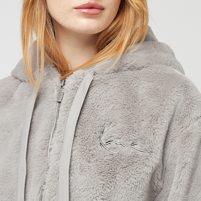 Karl Kani Metal Signature Vegan Fur Zip Hoodie Jacket light grey cinzento 41345 3