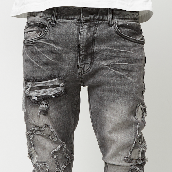 Smoke Rise Cut & Sewn Rip O Letter Applique Jeans gris 44359 3