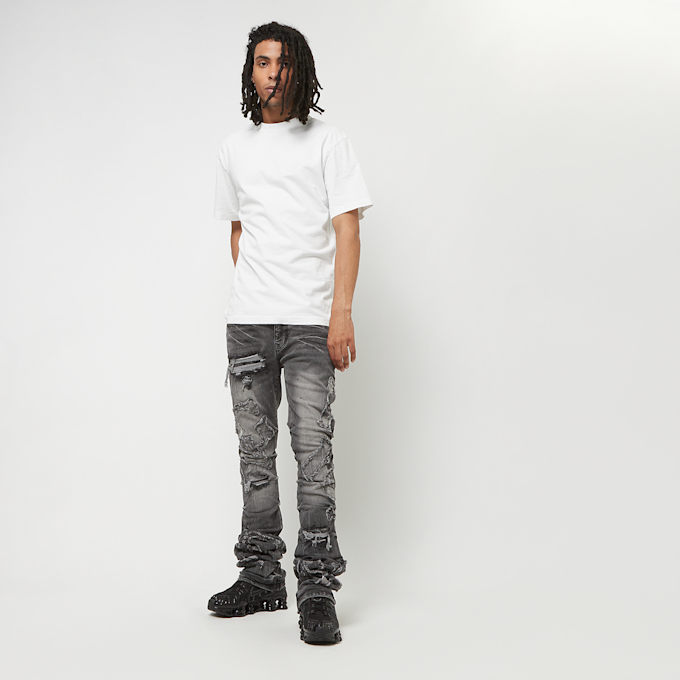 Smoke Rise Cut & Sewn Rip O Letter Applique Jeans gris 44359 5