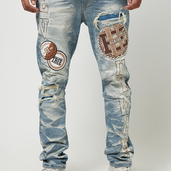 Smoke Rise Varsity Patch Jeans blauw 44362 3