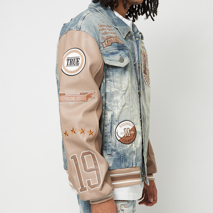 Smoke Rise Varsity Polyurethan Sleeve Denim Jacket blu 46372 5