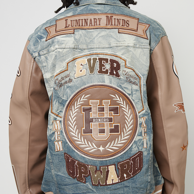 Smoke Rise Varsity Polyurethan Sleeve Denim Jacket blu 46372 6