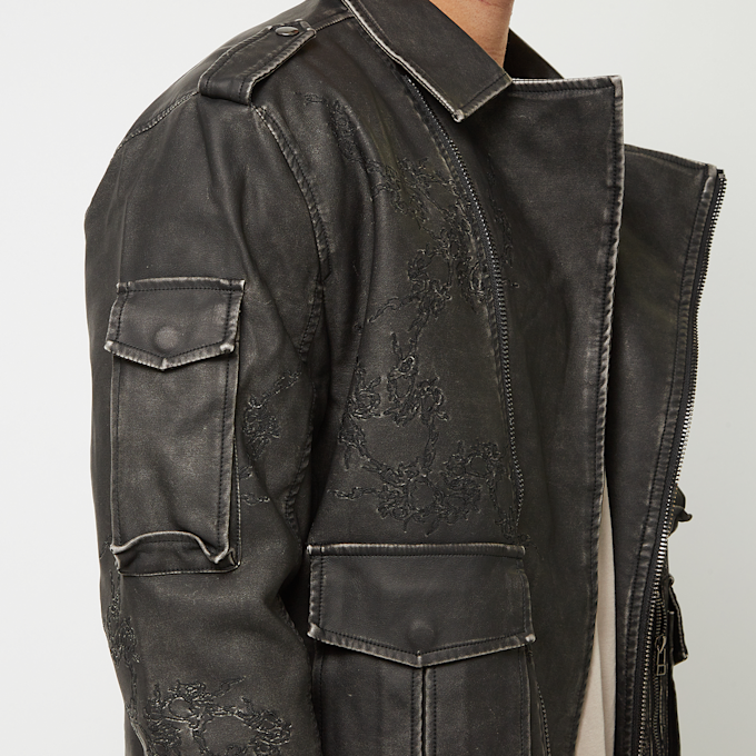 Smoke Rise Washed Vegan Leather Biker Jacket noir 46735 4