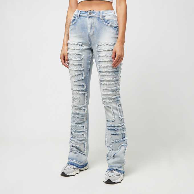 Smoke Rise Fray Denim Stack Pants plava 40122 1