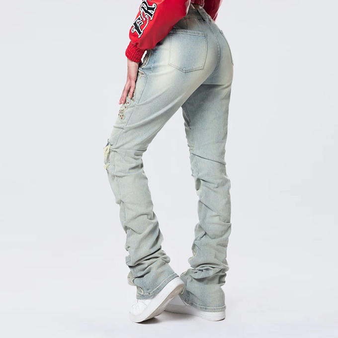 Smoke Rise High Rise Stacked Western Jeans plava 40365 2