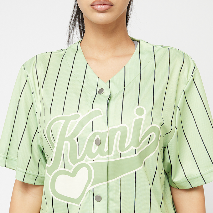 Karl Kani Varsity Heart Pinstripe Baseball Shirt light green/off white verde 44937 3