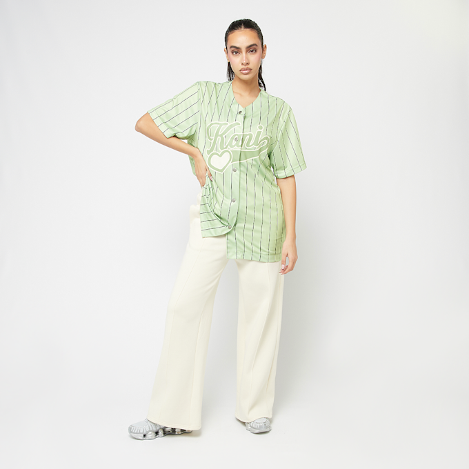 Karl Kani Varsity Heart Pinstripe Baseball Shirt light green/off white verde 44937 5