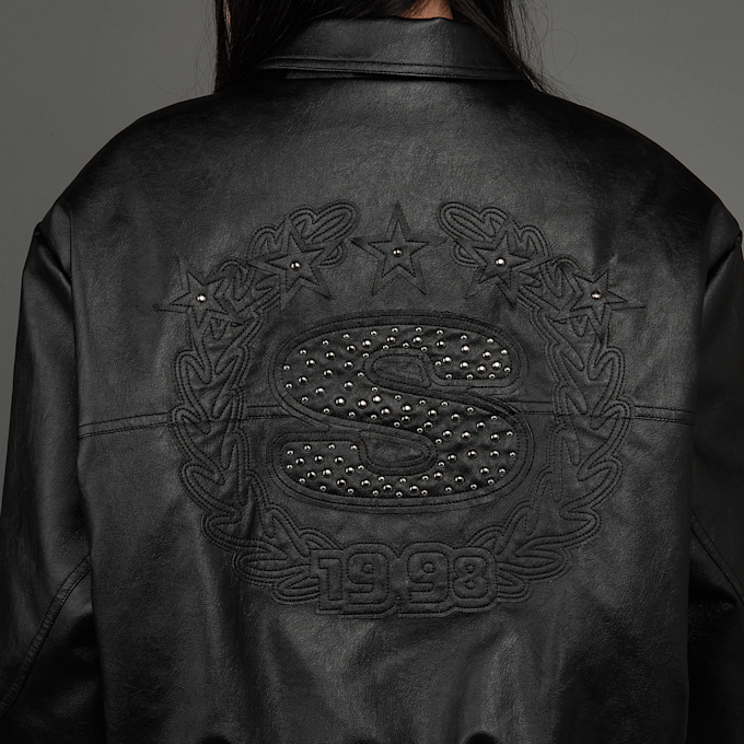 SNIPES S Emblem Wavy Cut PU Jacket crna 45600 4