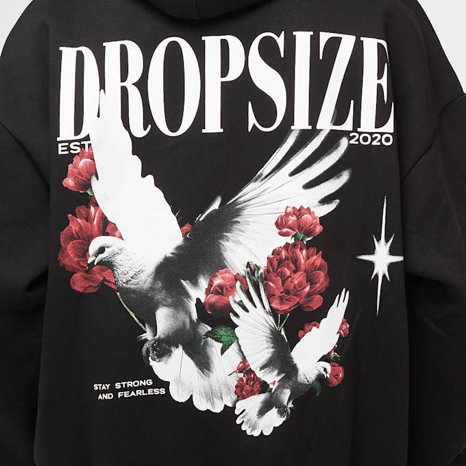 DropSize Heavy Oversized Doves And Roses Hoodie crna 47232 4