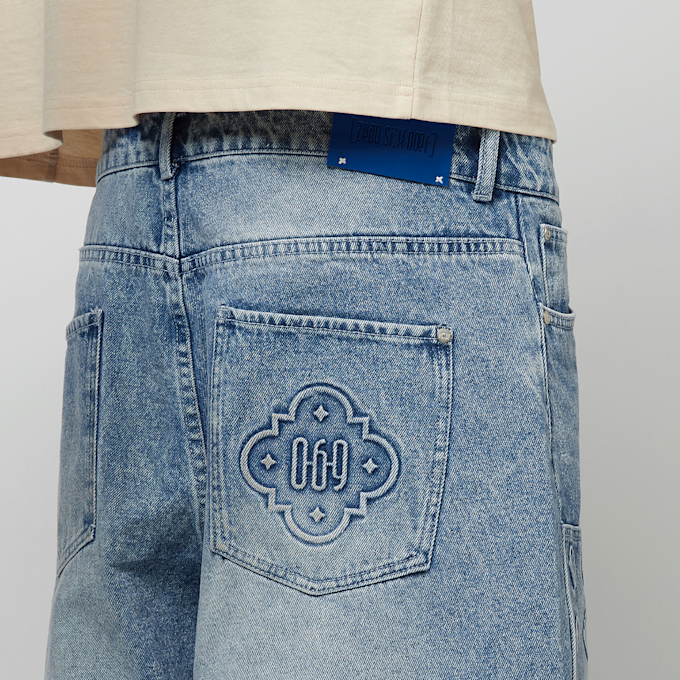 zəяo si:x nœf Primary Logo Embossed Denim Shorts blauw 47272 4