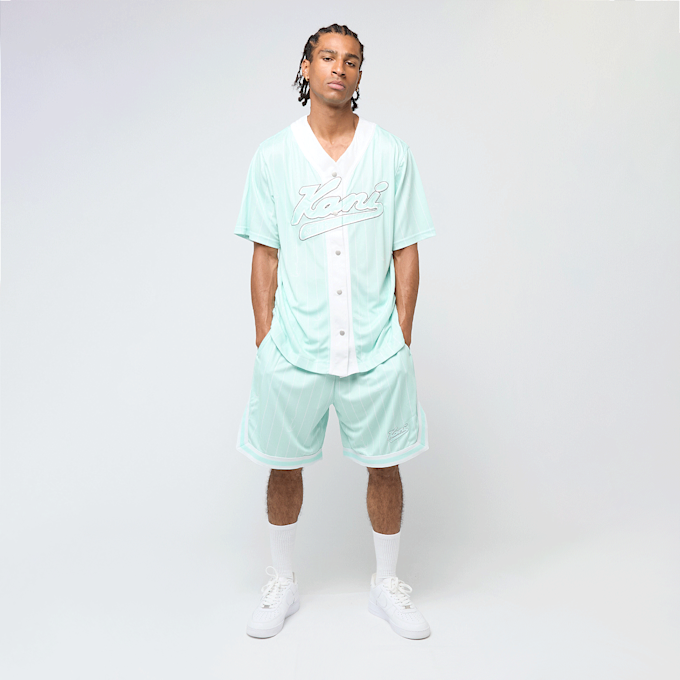 Karl Kani Small Varsity Logo Pinstripe Mesh Shorts bleu 47363 4
