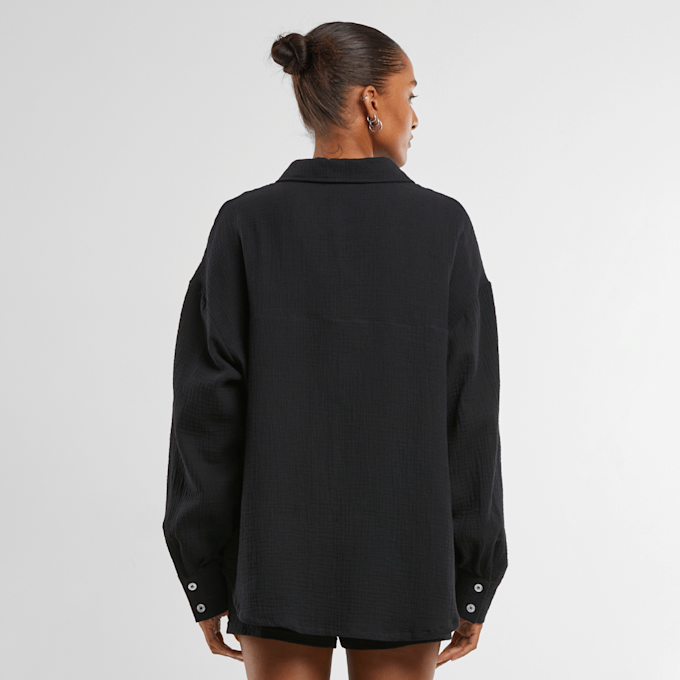Urban Classics Ladies Oversized Musselin Blouse zwart 47627 2