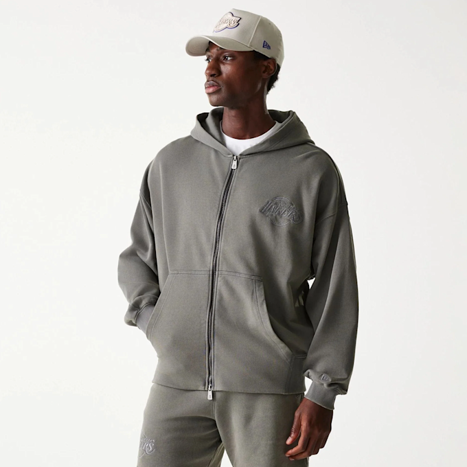New Era NBA Washed Full Zip Los Angeles Lakers grijs 47725 1