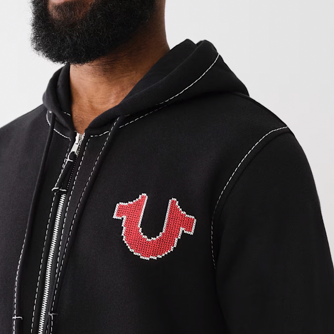 True Religion Big T Cross Stitch Zip Hoodie noir 47829 3