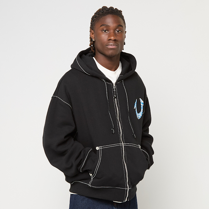 True Religion HS PAINT CINCHED BIG T ZIP UP JET BLACK noir 49267 2