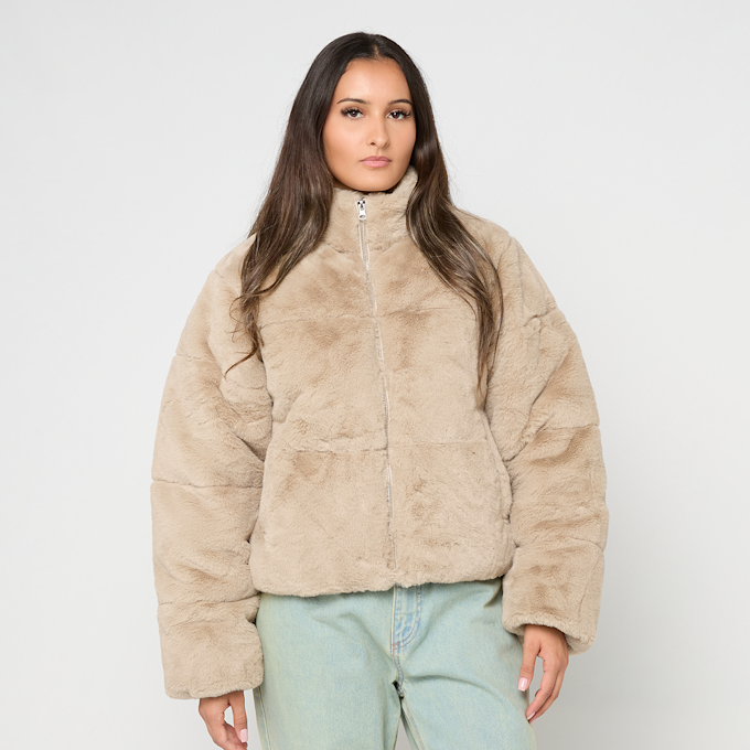 Urban Classics Ladies Short Faux Fur Puffer Jacket beige 61395 1