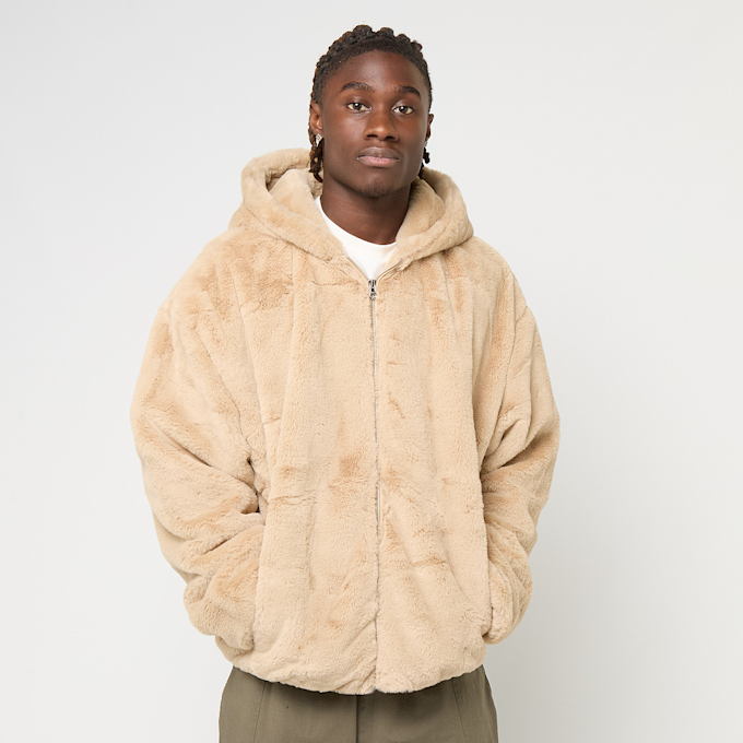 Urban Classics Full Zip Faux Fur Hoodie beige 61363 1