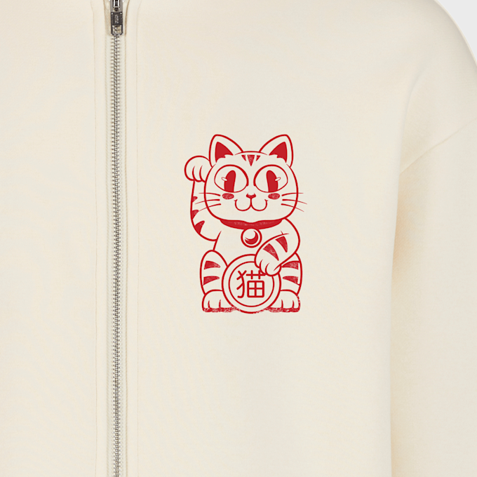 Mister Tee Good Luck Cat Fluffy Zip Hoody bege 97802 4