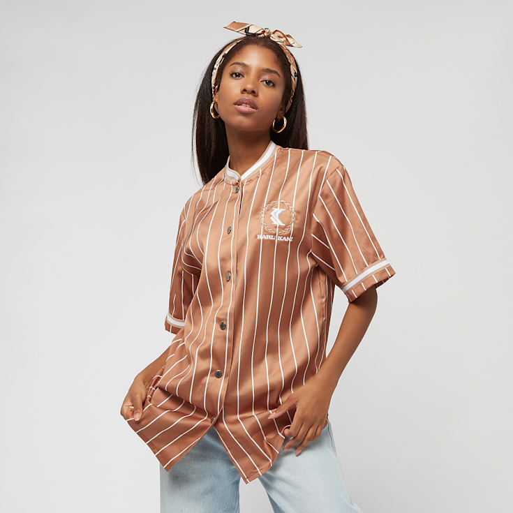 Karl Kani Retro Emblem Pinstripe Baseball Shirt marrone (KW223-035-3)