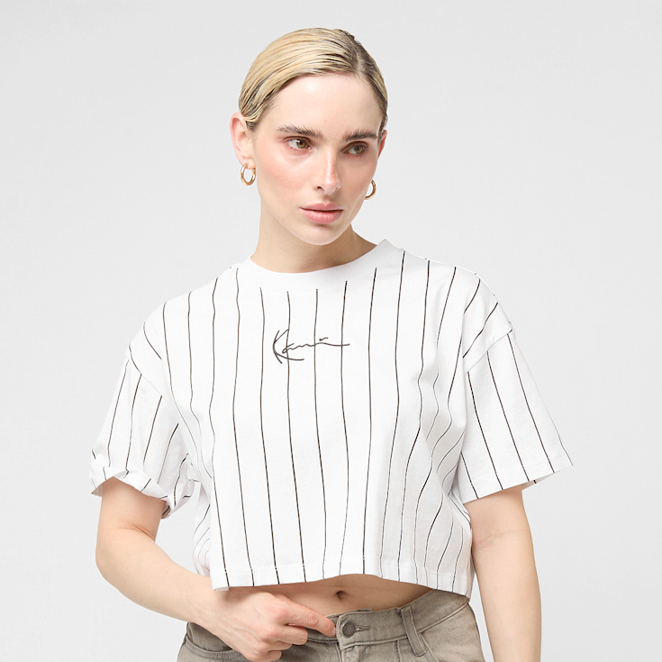 Karl Kani Small Signature Essential Pinstripe Crop Tee bianco (KW