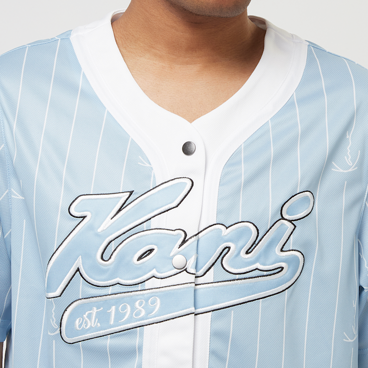 KARL KANI◆Varsity Logo Pinstripe Baseball Shirt [LB] Karl Kani Varsity Logo Pinstripe Baseball Shirt blau