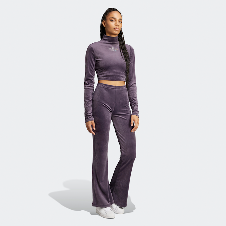 adidas Originals Velvet Rhinestone Trefoil Hose lila (IW5682)