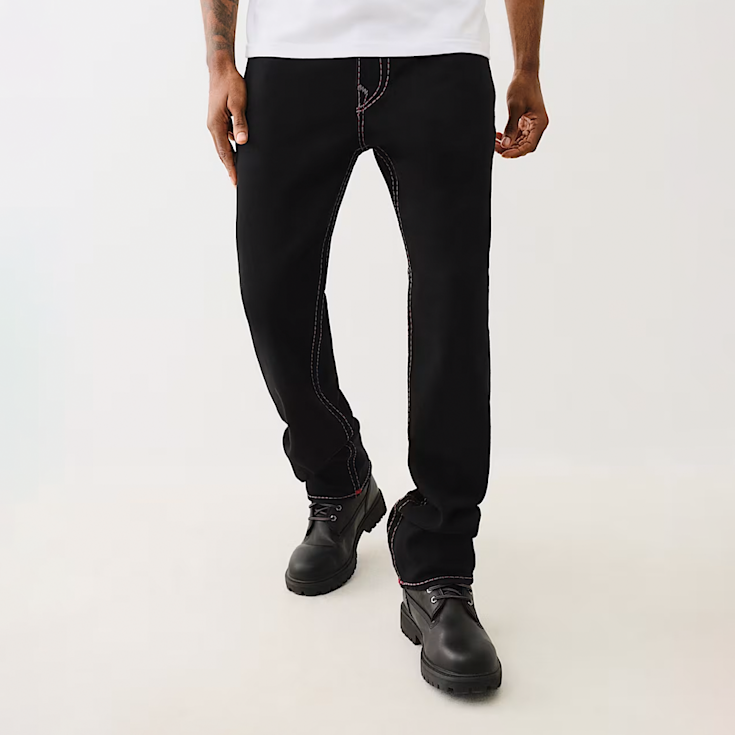 True Religion Ricky Super T Pick Stitch Straight Jeans negro