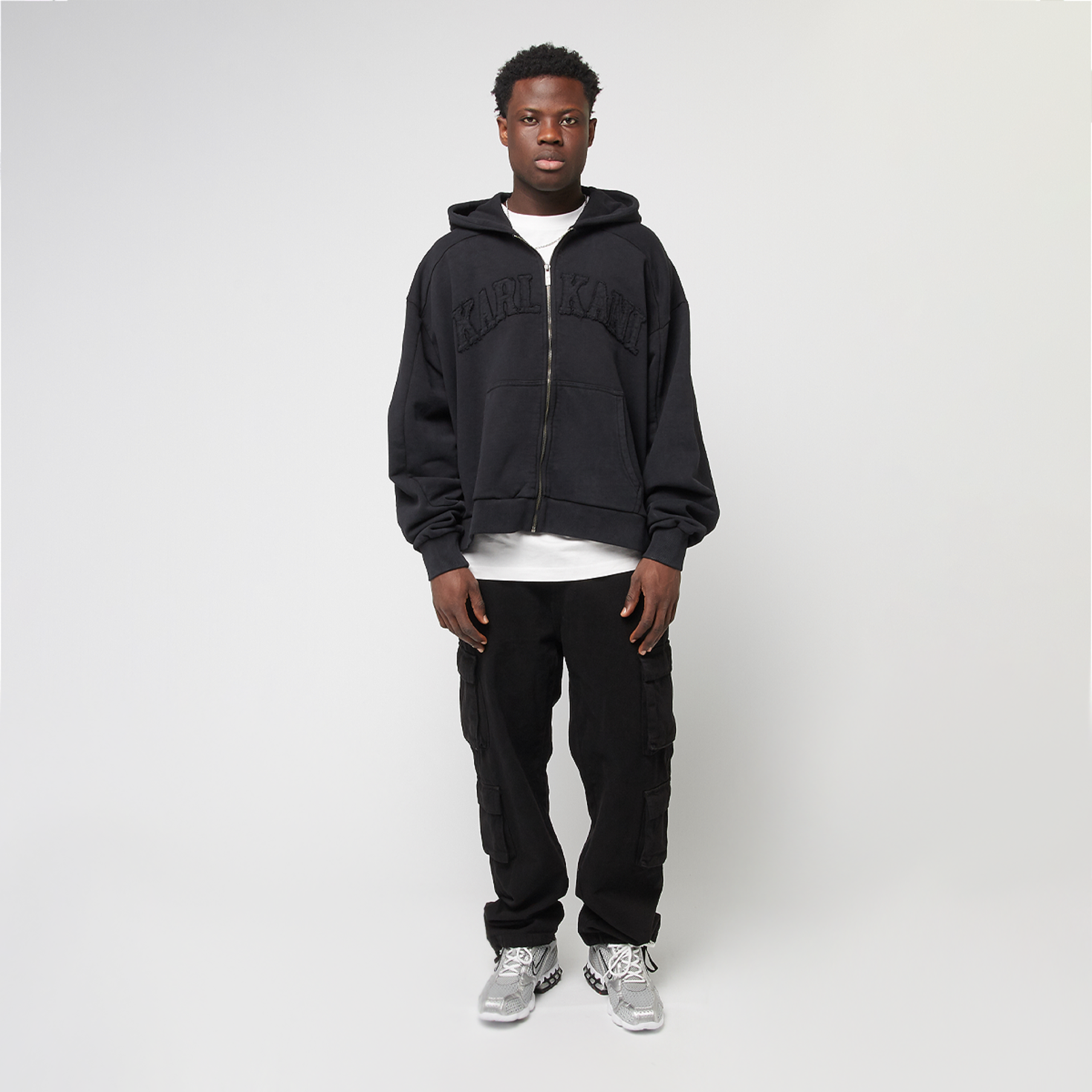 KARL KANI◆カールカナイ フーディ College Heavy Crop [Black] Karl Kani College Heavy Crop Zip Hoodie schwarz (KM251-024-3)