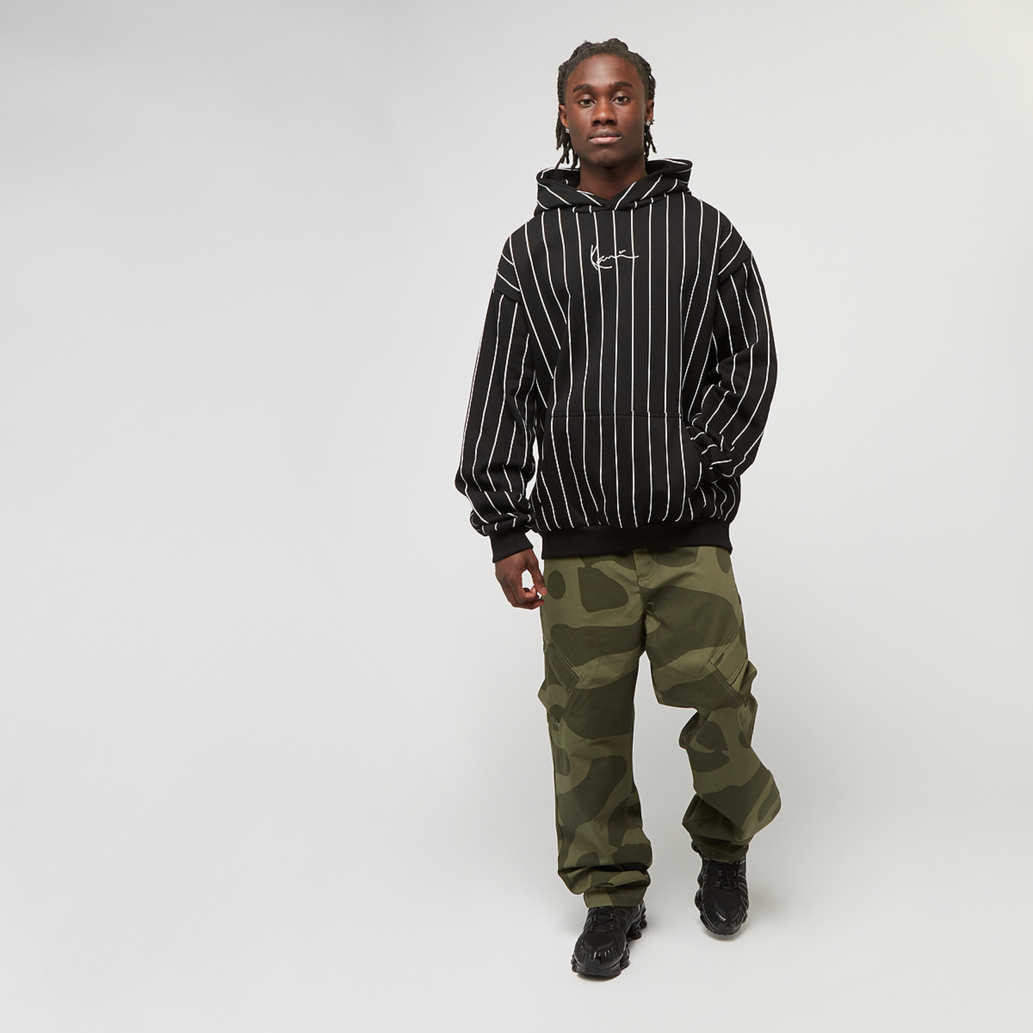 KARL KANI◆Signature Logo Pinstripe Oversized Hoodie [Black] Karl Kani Signature Logo Pinstripe Oversized Hoodie preto