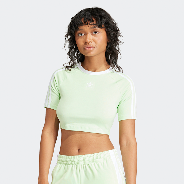 Shop adidas Originals adicolor 3 Stripes Crop T Shirt groen SNIPES