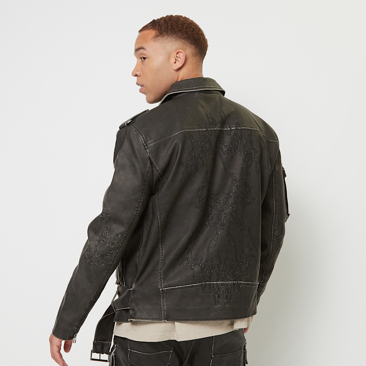 Washed cotton blend biker jacket top