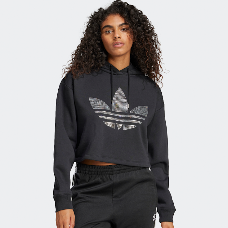 Adidas originals adicolor big trefoil crop hoodie cheap
