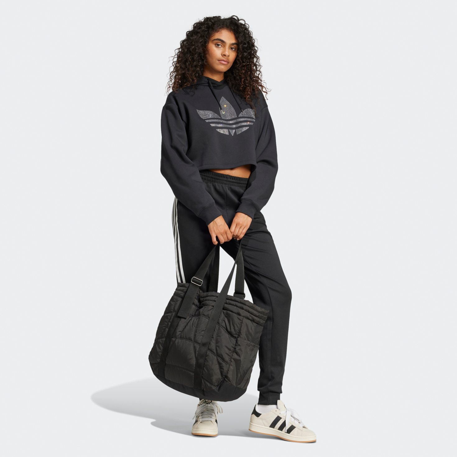 Adidas trefoil crop hoodie black outlet