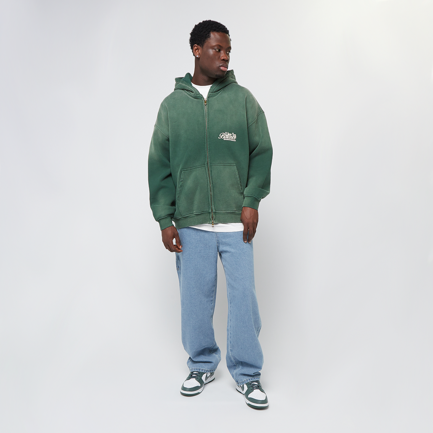 Shop Another Cotton Lab LIVE IN BALANCE HEAVY OV ZIP HOODIE wsh bottle green verde