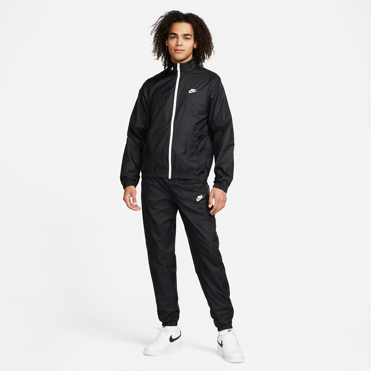 Black nike tracksuit white stripe online